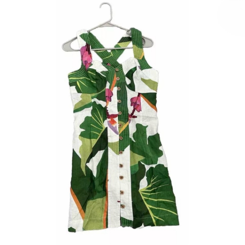 Farm Rio Tropicalistic Linen Mini Dress Tropical Floral Size S